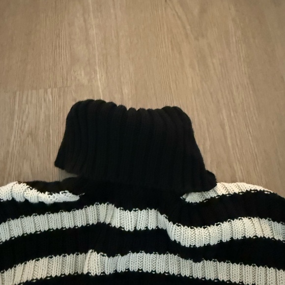 Zara Black and White Striped Cropped Turtleneck Sweater - Picture 2 of 3